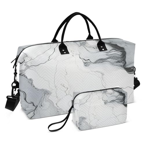 LINNIKEEEE Schwarze Marmorkunst Reise-Seesäcke, Sporttasche, Weekender Handtasche mit Kulturbeutel für Damen Mädchen Herren von LINNIKEEEE