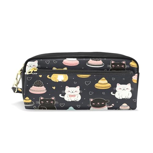 LINNIKEEEE Sich Wiederholendes Muster Süße Tiere Federmäppchen aus Leder,Mäppchen Schlamperbox Stifttasche,Make-up-Tasche,Organizer für Jungen Mädchen von LINNIKEEEE