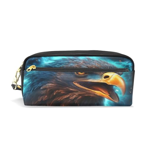 LINNIKEEEE Sternblauer Weißkopfseeadler Federmäppchen aus Leder,Mäppchen Schlamperbox Stifttasche,Make-up-Tasche,Organizer für Jungen Mädchen von LINNIKEEEE