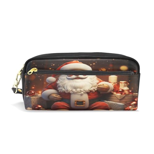 LINNIKEEEE Sternenklarer Weihnachtsmann Federmäppchen aus Leder,Mäppchen Schlamperbox Stifttasche,Make-up-Tasche,Organizer für Jungen Mädchen von LINNIKEEEE