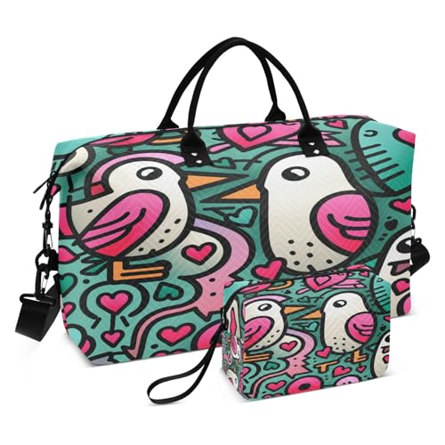 LINNIKEEEE Süße Gekritzelpapageien Reise-Seesäcke, Sporttasche, Weekender Handtasche mit Kulturbeutel für Damen Mädchen Herren von LINNIKEEEE