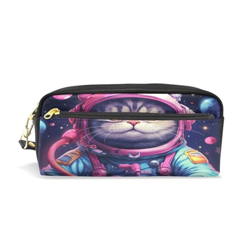 LINNIKEEEE Süße Gekritzelrosa Katze Federmäppchen aus Leder,Mäppchen Schlamperbox Stifttasche,Make-up-Tasche,Organizer für Jungen Mädchen von LINNIKEEEE