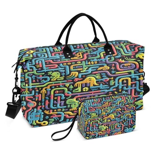 LINNIKEEEE Süße Gekritzelschlangen Reise-Seesäcke, Sporttasche, Weekender Handtasche mit Kulturbeutel für Damen Mädchen Herren von LINNIKEEEE