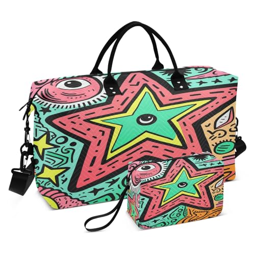 LINNIKEEEE Süßer Gekritzel Seestern Reise-Seesäcke, Sporttasche, Weekender Handtasche mit Kulturbeutel für Damen Mädchen Herren von LINNIKEEEE