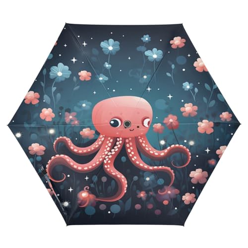LINNIKEEEE Süßer Lustiger Cartoon Oktopus Regenschirm,Winddicht,Automatisch Faltbar,Kompakte Regenschirme,Automatisches Öffnen Schließen für Jungen Mädchen von LINNIKEEEE