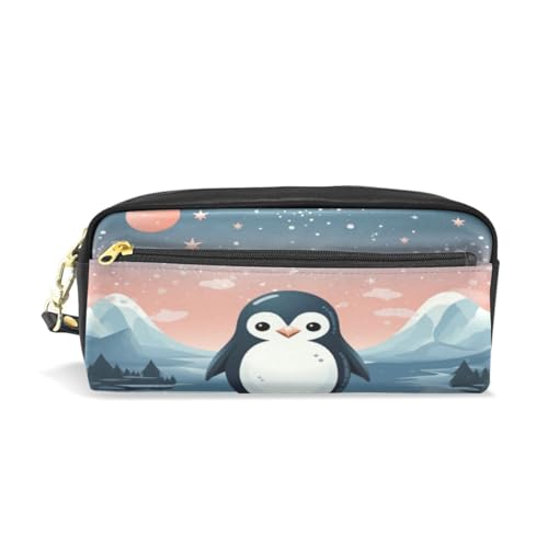 LINNIKEEEE Süßer Lustiger Cartoon-Pinguin Federmäppchen aus Leder,Mäppchen Schlamperbox Stifttasche,Make-up-Tasche,Organizer für Jungen Mädchen von LINNIKEEEE