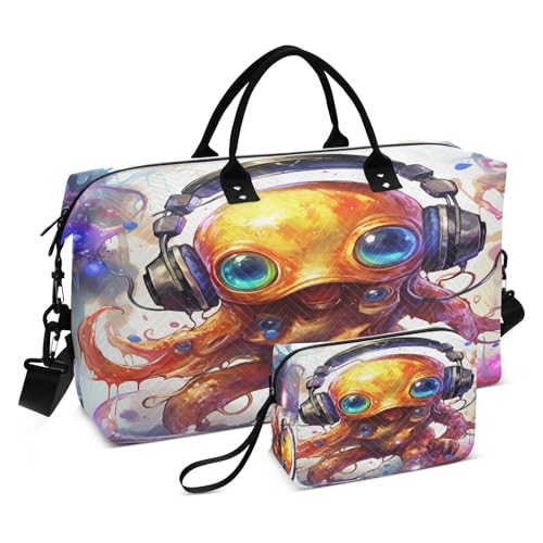 LINNIKEEEE Süßer Musikkrake Reise-Seesäcke, Sporttasche, Weekender Handtasche mit Kulturbeutel für Damen Mädchen Herren von LINNIKEEEE