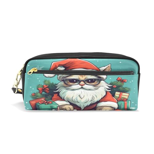 LINNIKEEEE Süßer Weihnachtsmann Federmäppchen aus Leder,Mäppchen Schlamperbox Stifttasche,Make-up-Tasche,Organizer für Jungen Mädchen von LINNIKEEEE