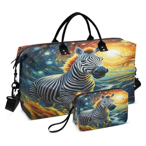LINNIKEEEE Süßes Blaues Cartoon Zebra Reise-Seesäcke, Sporttasche, Weekender Handtasche mit Kulturbeutel für Damen Mädchen Herren von LINNIKEEEE