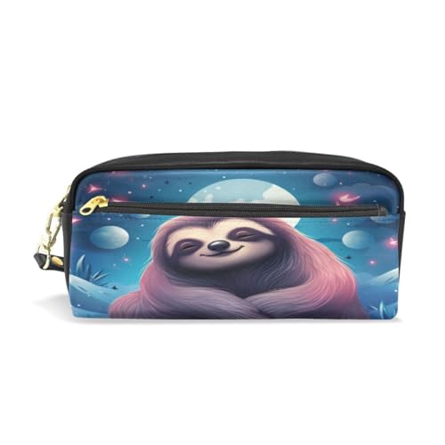 LINNIKEEEE Süßes Cartoon-Faultier Federmäppchen aus Leder,Mäppchen Schlamperbox Stifttasche,Make-up-Tasche,Organizer für Jungen Mädchen von LINNIKEEEE