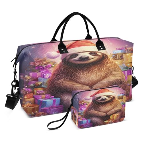 LINNIKEEEE Süßes Cartoon Faultier Weihnachten Reise-Seesäcke, Sporttasche, Weekender Handtasche mit Kulturbeutel für Damen Mädchen Herren von LINNIKEEEE