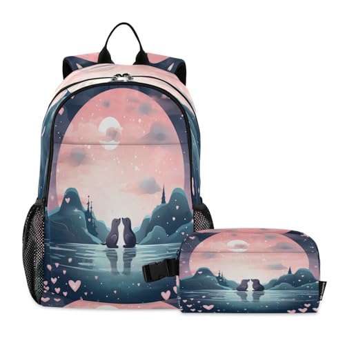 LINNIKEEEE Süßes Cartoon-Siegel Studentenrucksack Lunchtasche Set – Leichte Schultasche für Jungen Mädchen von LINNIKEEEE