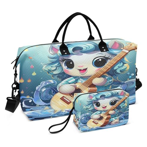 LINNIKEEEE Süßes Einhorn Blau Reise-Seesäcke, Sporttasche, Weekender Handtasche mit Kulturbeutel für Damen Mädchen Herren von LINNIKEEEE