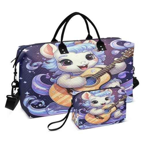 LINNIKEEEE Süßes Lila Einhorn Reise-Seesäcke, Sporttasche, Weekender Handtasche mit Kulturbeutel für Damen Mädchen Herren von LINNIKEEEE