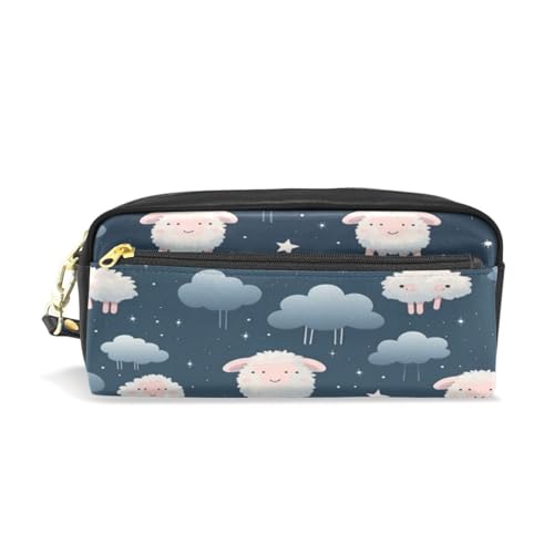 LINNIKEEEE Süßes Lustiges Cartoon-Schaf Federmäppchen aus Leder,Mäppchen Schlamperbox Stifttasche,Make-up-Tasche,Organizer für Jungen Mädchen von LINNIKEEEE