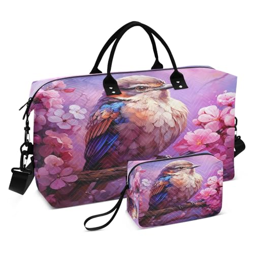 LINNIKEEEE Süßes Vogel Blumenmuster Reise-Seesäcke, Sporttasche, Weekender Handtasche mit Kulturbeutel für Damen Mädchen Herren von LINNIKEEEE