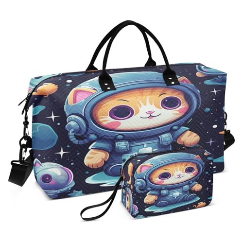 LINNIKEEEE Tier Astronaut Katzen Reise-Seesäcke, Sporttasche, Weekender Handtasche mit Kulturbeutel für Damen Mädchen Herren LINNIKEEEE Tier Astronaut Katzen Reise-Seesäcke, Sporttasche, Weekender Handtasche mit Kulturbeutel für Damen Mädchen Herren von LINNIKEEEE
