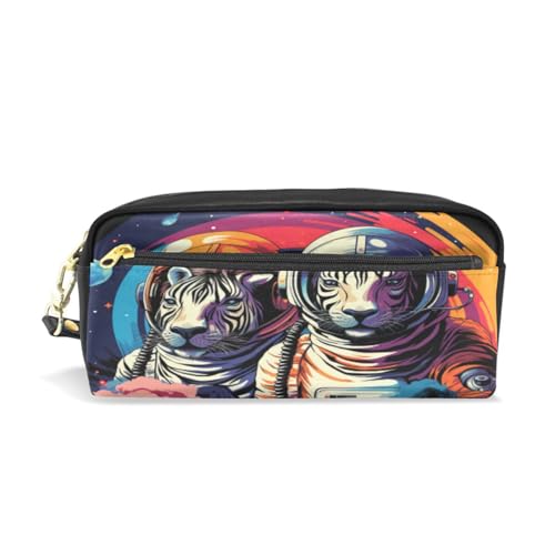 LINNIKEEEE Tier Astronaut Zebra Federmäppchen aus Leder,Mäppchen Schlamperbox Stifttasche,Make-up-Tasche,Organizer für Jungen Mädchen von LINNIKEEEE