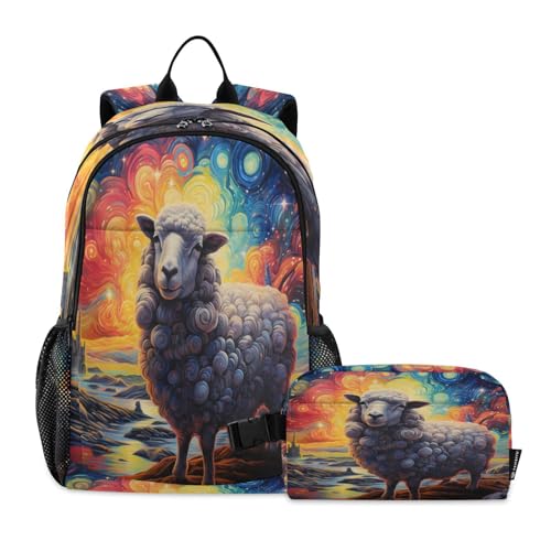 LINNIKEEEE Van-Gogh-Kunstschaf Studentenrucksack Lunchtasche Set – Leichte Schultasche für Jungen Mädchen von LINNIKEEEE