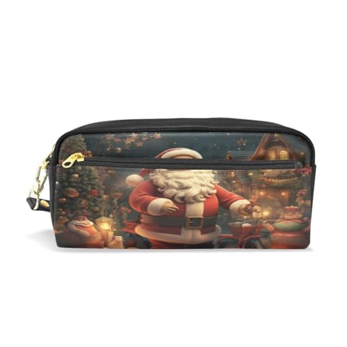 LINNIKEEEE Weihnachten Weihnachtsmann Federmäppchen aus Leder,Mäppchen Schlamperbox Stifttasche,Make-up-Tasche,Organizer für Jungen Mädchen von LINNIKEEEE