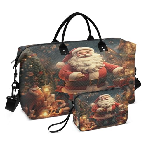 LINNIKEEEE Weihnachten Weihnachtsmann Reise-Seesäcke, Sporttasche, Weekender Handtasche mit Kulturbeutel für Damen Mädchen Herren von LINNIKEEEE