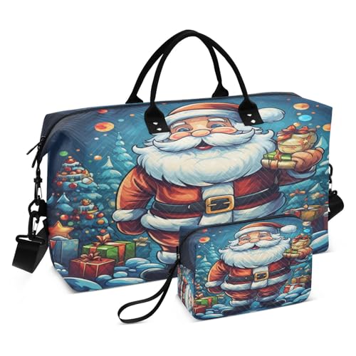 LINNIKEEEE Weihnachts Cartoon Weihnachtsmann Reise-Seesäcke, Sporttasche, Weekender Handtasche mit Kulturbeutel für Damen Mädchen Herren von LINNIKEEEE