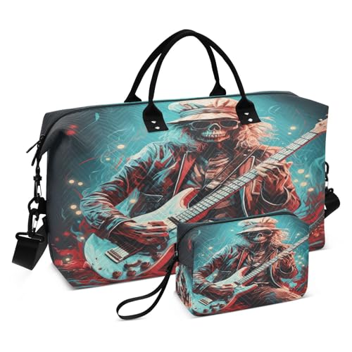 LINNIKEEEE Weihnachtsgitarre Santa Reise-Seesäcke, Sporttasche, Weekender Handtasche mit Kulturbeutel für Damen Mädchen Herren von LINNIKEEEE