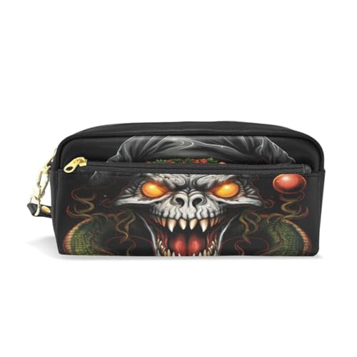 LINNIKEEEE Weihnachtsmuster Schlangenmonster Federmäppchen aus Leder,Mäppchen Schlamperbox Stifttasche,Make-up-Tasche,Organizer für Jungen Mädchen von LINNIKEEEE