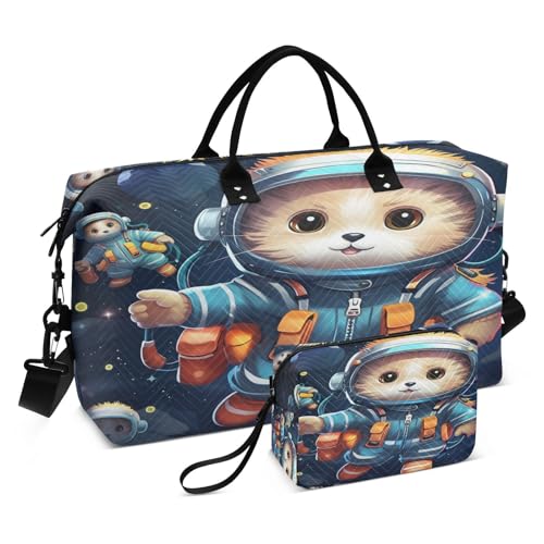 LINNIKEEEE Weltraum Cartoon Katze Reise-Seesäcke, Sporttasche, Weekender Handtasche mit Kulturbeutel für Damen Mädchen Herren von LINNIKEEEE