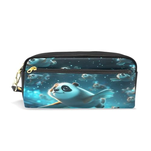 LINNIKEEEE Weltraumblaue Pandas Federmäppchen aus Leder,Mäppchen Schlamperbox Stifttasche,Make-up-Tasche,Organizer für Jungen Mädchen von LINNIKEEEE