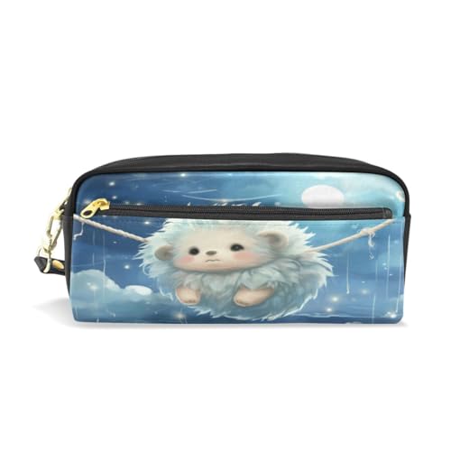 LINNIKEEEE Weltraumblauer Igel Federmäppchen aus Leder,Mäppchen Schlamperbox Stifttasche,Make-up-Tasche,Organizer für Jungen Mädchen von LINNIKEEEE