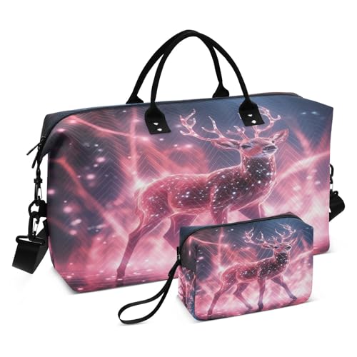LINNIKEEEE Weltraumlicht Hirsch Reise-Seesäcke, Sporttasche, Weekender Handtasche mit Kulturbeutel für Damen Mädchen Herren von LINNIKEEEE