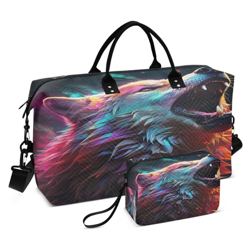 LINNIKEEEE Weltraumlicht Wolf Heult Reise-Seesäcke, Sporttasche, Weekender Handtasche mit Kulturbeutel für Damen Mädchen Herren von LINNIKEEEE