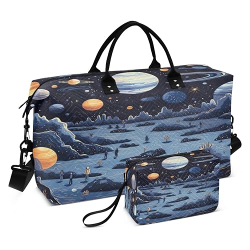 LINNIKEEEE Weltraumplaneten Kritzeleien Reise-Seesäcke, Sporttasche, Weekender Handtasche mit Kulturbeutel für Damen Mädchen Herren von LINNIKEEEE