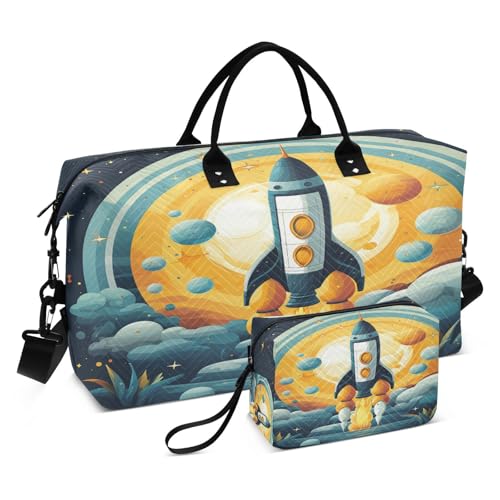 LINNIKEEEE Weltraumrakete Mond Reise-Seesäcke, Sporttasche, Weekender Handtasche mit Kulturbeutel für Damen Mädchen Herren von LINNIKEEEE