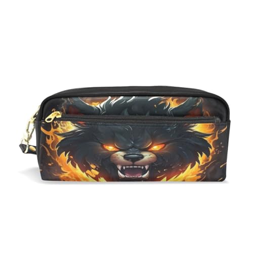 LINNIKEEEE Wütend Gefeuerter Tierpanda Federmäppchen aus Leder,Mäppchen Schlamperbox Stifttasche,Make-up-Tasche,Organizer für Jungen Mädchen von LINNIKEEEE