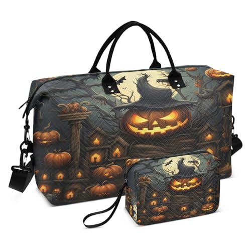 LINNIKEEEE Wütender Halloween Kürbis Reise-Seesäcke, Sporttasche, Weekender Handtasche mit Kulturbeutel für Damen Mädchen Herren von LINNIKEEEE