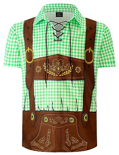 LINOCOUTON Herren Oktoberfest Outfit Deutsch Bayern Bayerisches Lederhose Poloshirt Hemd Kurzarm, Grün, XX-Large von LINOCOUTON