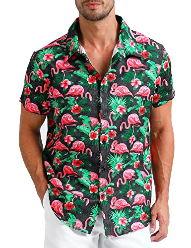 LINOCOUTON Lässige Hawaii-Hemden für Herren, kurzärmelig, Button-Down, Pink, Mittel von LINOCOUTON