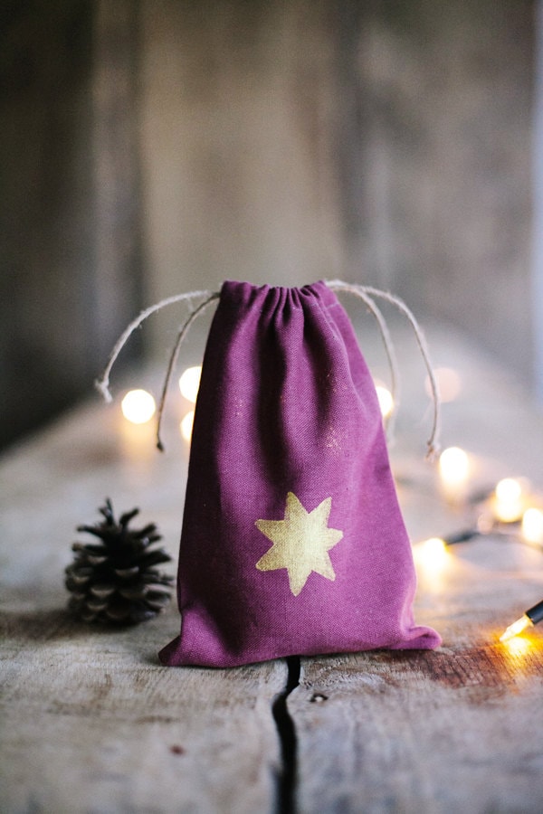 Verkauf 20 % Off/Leinen Tasche Beutel Weihnachten Weinrot Bordo Geschenk Golden Star Verkauf 20 % Off/Leinen Tasche Beutel Weihnachten Weinrot Bordo Geschenk Golden Star von LINOHAZE