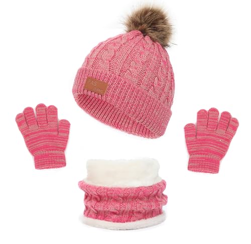 3in1 Kinder Wintermütze Schal Handschuhe Set,Jungen Winter Beanie Hut Schal Handschuhe Set,Jungen Strickmütze Set,Jungen Warme ​Wintermütze Beanie Hut Handschuhe Runder Schal Set für Kinder 2-6 Jahre von LINSOCLE