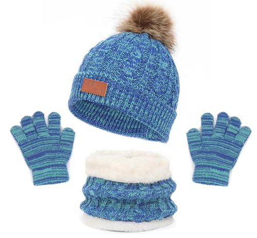 3in1 Kinder Wintermütze Schal Handschuhe Set,Jungen Winter Beanie Hut Schal Handschuhe Set,Jungen Strickmütze Set,Jungen Warme ​Wintermütze Beanie Hut Handschuhe Runder Schal Set für Kinder 2-6 Jahre von LINSOCLE