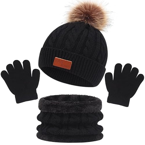 3in1 Kinder Wintermütze Schal Handschuhe Set,Jungen Winter Beanie Hut Schal Handschuhe Set,Jungen Strickmütze Set,Jungen Warme ​Wintermütze Beanie Hut Handschuhe Runder Schal Set für Kinder 2-6 Jahre von LINSOCLE