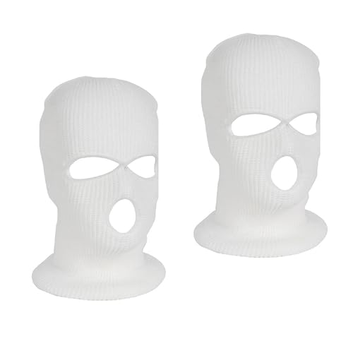 LINSOCLE 2pcs Balaclava - 3-Loch Sturmmaske, Gestrickte Sturmhaube Weiß, Multifunktionsmaske, Skimütze für Motorrad und Fahrrad von LINSOCLE