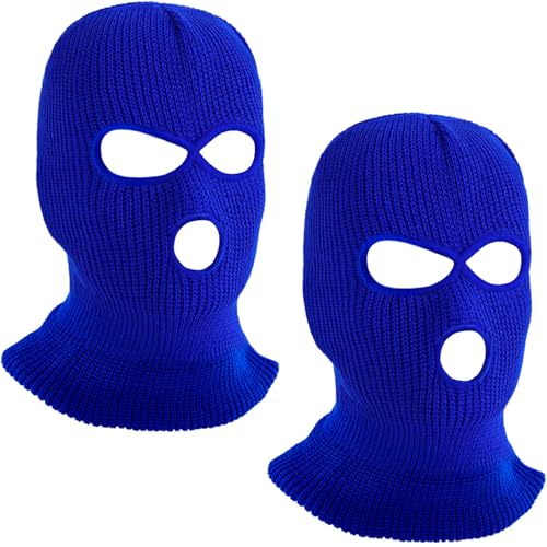 LINSOCLE 2pcs Balaclava - 3-Loch Sturmmaske, Gestrickte Sturmhaube in blau, Multifunktionsmaske, Skimütze für Motorrad und Fahrrad von LINSOCLE