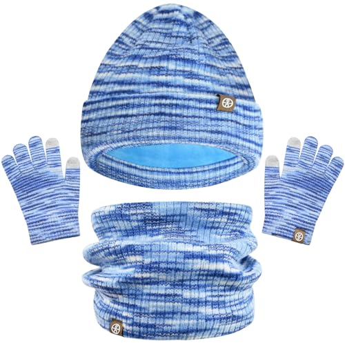 LINSOCLE 3 in1 Kinder Wintermütze Schal Handschuhe Set,Mädchen Winter Beanie Hut Schal Handschuhe Set,Mädchen Strickmütze für Kinder 5-12 Jahre von LINSOCLE