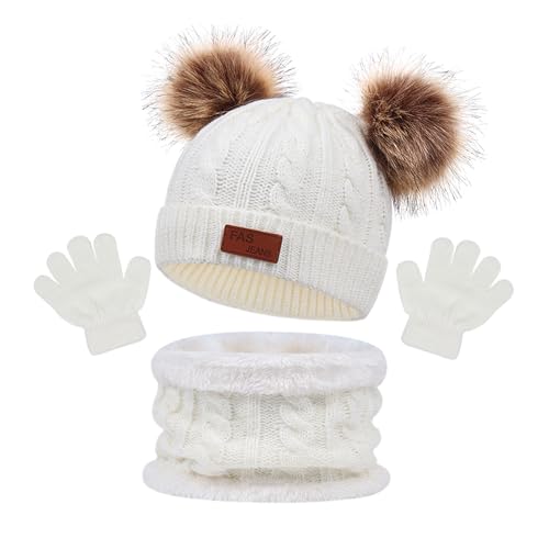 LINSOCLE Mütze Schal Set Mädchen, Kindermützen Mädchen-set, Mütze Schal & Handschuh-sets für Kinder, Beanie Kinder Warme Wintermütze Beanie Hut Handschuhe Runder Schal Set für Kinder 2-6 Jahre von LINSOCLE