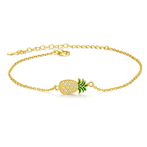 Ananas Fußkettchen Damen Sterling Silber 14 Karat vergoldet verstellbare Ananas Fußkettchen Strand Fußkettchen Sommer Fußschmuck Geschenke für Frauen von LINSTER