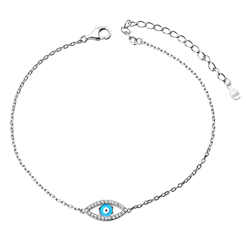 LINSTER Devil Eye Fußkettchen S925 Sterling Silber Zirkonia Sommer Barfuß Strand Fusskette Verstellbar Fußkette Schmuck Geschenk für Damen von LINSTER