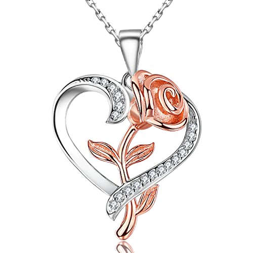 Rose Halskette Damen Sterling Silber Muttertagsgeschenk Rosen Blumen Anhänger Halskette Geburtstagsgeschenk für Mama Frau Damen von LINSTER